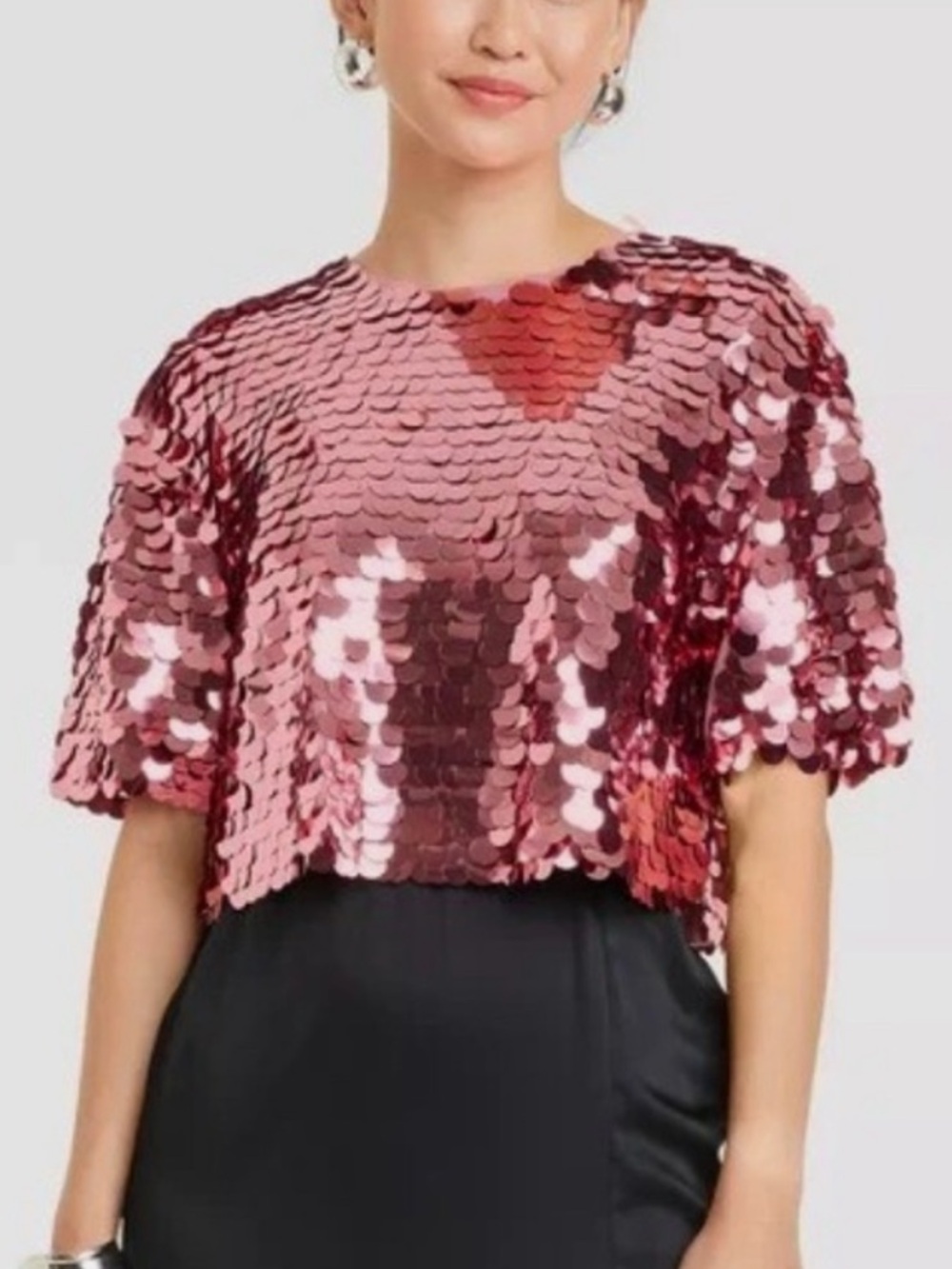 a new day Pink Sequin Crop Top